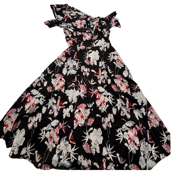 Jason Wu Collection Floral One Shoulder Ruffle Dress Black White Red Size 2 - Picture 4 of 8